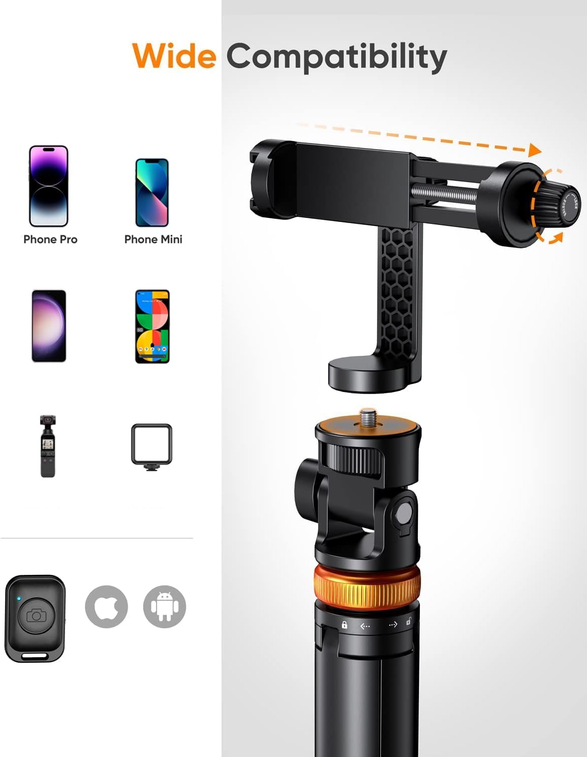 EUCOS 62" Phone Tripod, Tripod for iPhone & Selfie Stick with Remote