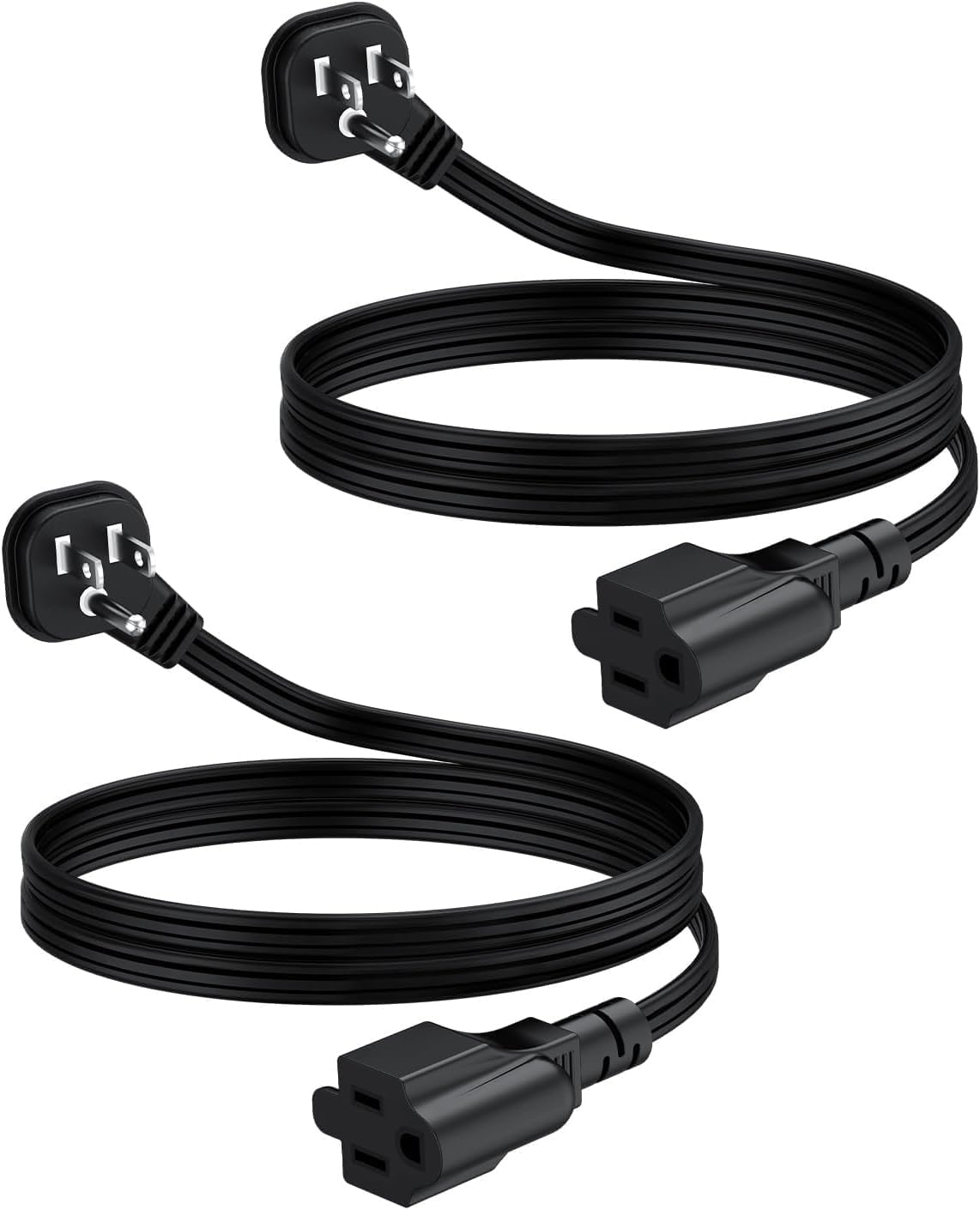 Flat Plug 3Ft Short Extension Cord, 90-Degree Plug Low Profile Power Adapter, 3-Prong Indoor Grounded Small Extension Cord Black 16AWG 13A 1625W 2 Pack