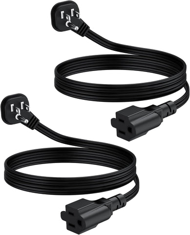 Flat Plug 3Ft Short Extension Cord, 90-Degree Plug Low Profile Power Adapter, 3-Prong Indoor Grounded Small Extension Cord Black 16AWG 13A 1625W 2 Pack