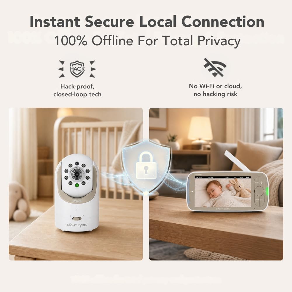 Infant Optics DXR-8 PRO - Patented Active Noise Reduction (ANR), 5” HD Video Baby Monitor with 1 Camera, No WiFi, Hack-Proof,Pan Tilt Zoom, Interchangeable Lens