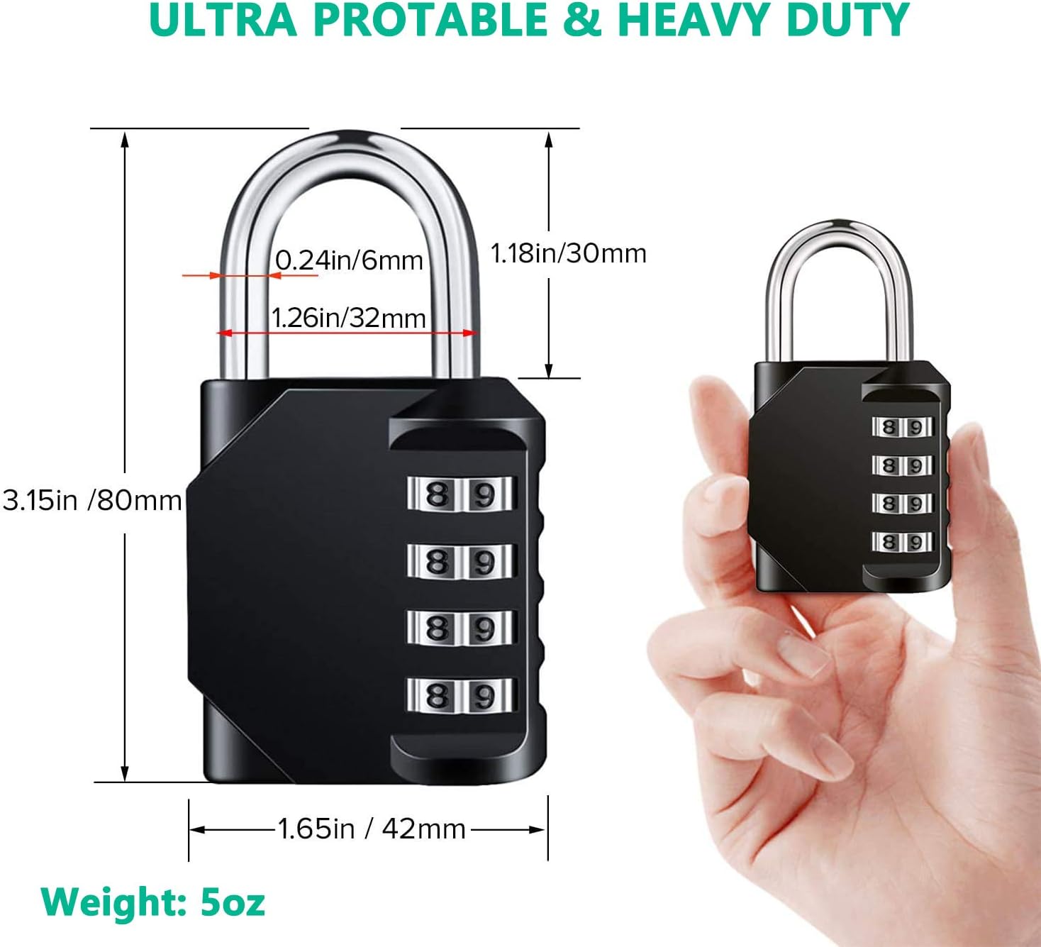 Combination Lock Resettable 4 Digit Padlock with Combination, AIHYTU Waterproof and Heavy Duty Combination Padlock Outdoor for School Gym Locker, Fence Gate, Toolbox, Employee Hasp Locker – 2 Pack