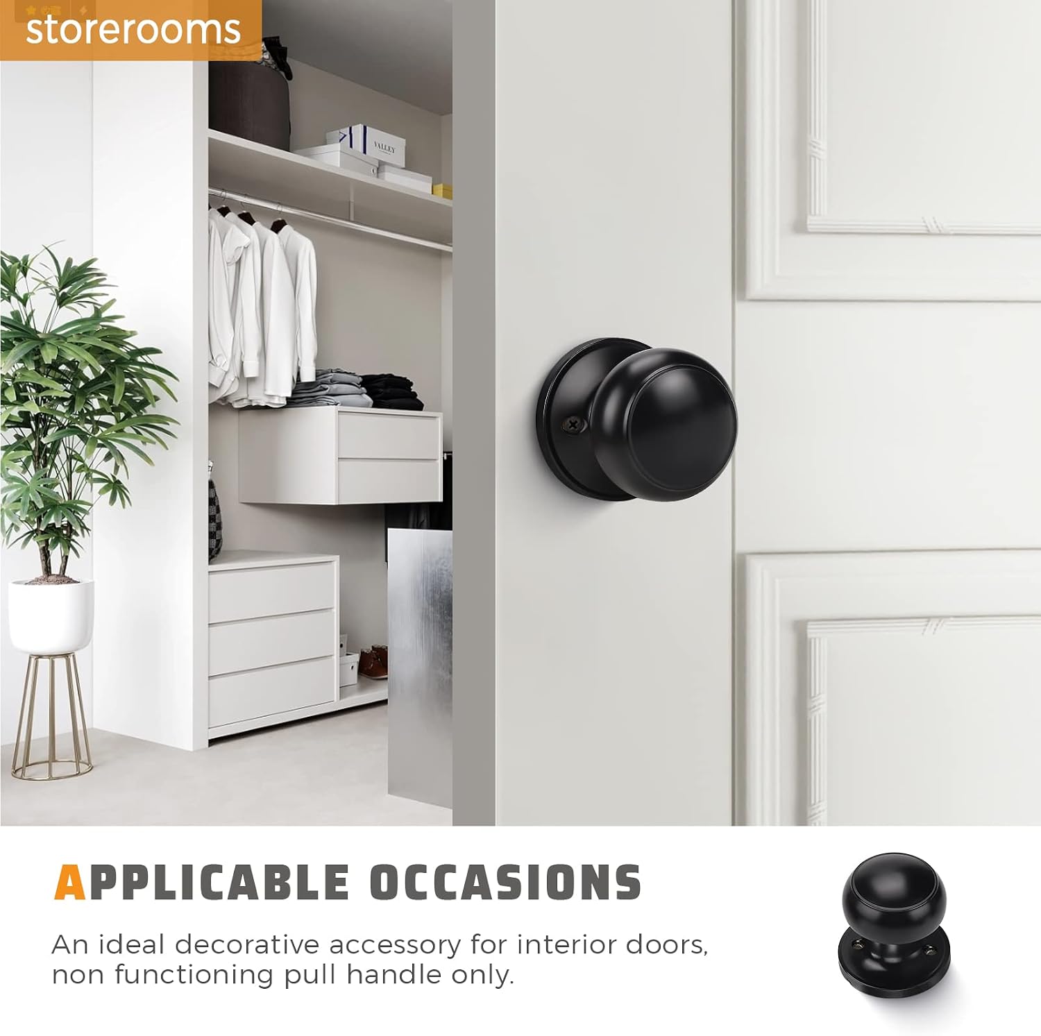 KNOBWELL 4 Pack Black Dummy Door Knob, Dummy Door Knobs for Closet/Hallway Doors, Individual Non-Turning Dummy Door Knob Single Side, Half-Dummy Round Door Knob, Matte Black Door Handle