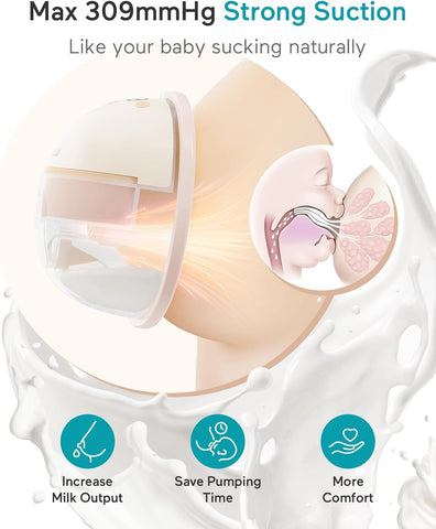 Paruu Hands Free Breast Pump P16, Wearable Breast Pump Electirc Portable with 4 Modes & 12 Levels, Max 309mmHg Strong Suction 19/21/24mm Flange Inserts Wearable Breastfeeding Pump, 2 Pack（Nude
