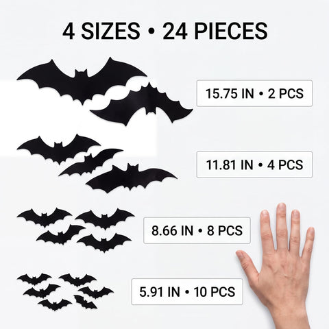 Coume 24 Pack Halloween Bat Magnets for Garage Door, 4 Sizes, Black PVC
