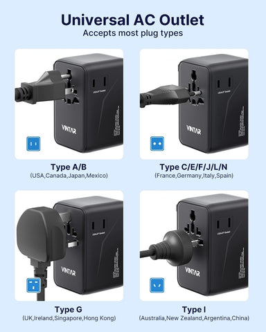 VINTAR Universal Travel Adapter, 140W GaN Fast Charger for EU UK US AU