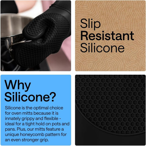 GORILLA GRIP Silicone Oven Mitts, 550F Heat Resistant, 12.5x8.3, Black