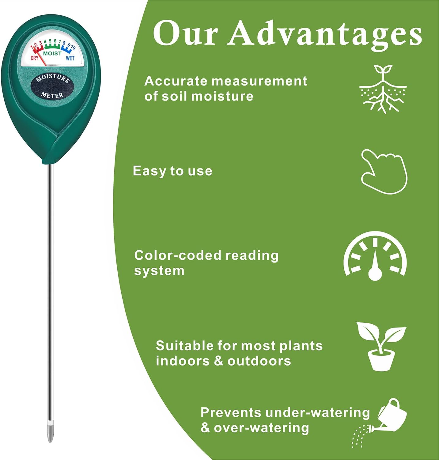 XLUX Plant Soil Moisture Meter, for Indoor and Outdoor use, Battery-Free