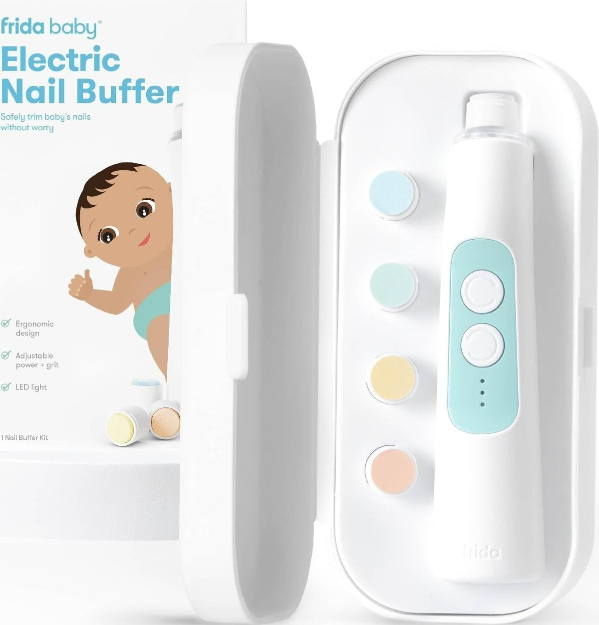 Frida Baby Electric Nail Buffer, Safe Baby Nail File & Trimmer Kit, White