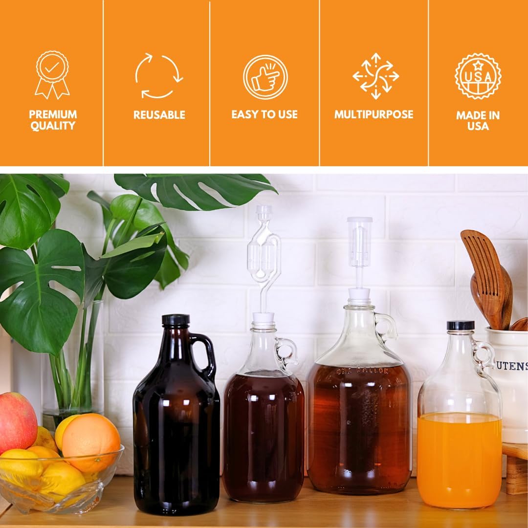 64oz Glass Jug 6-Pack with 18 Polyseal Caps for liquids | Half Gallon Jug