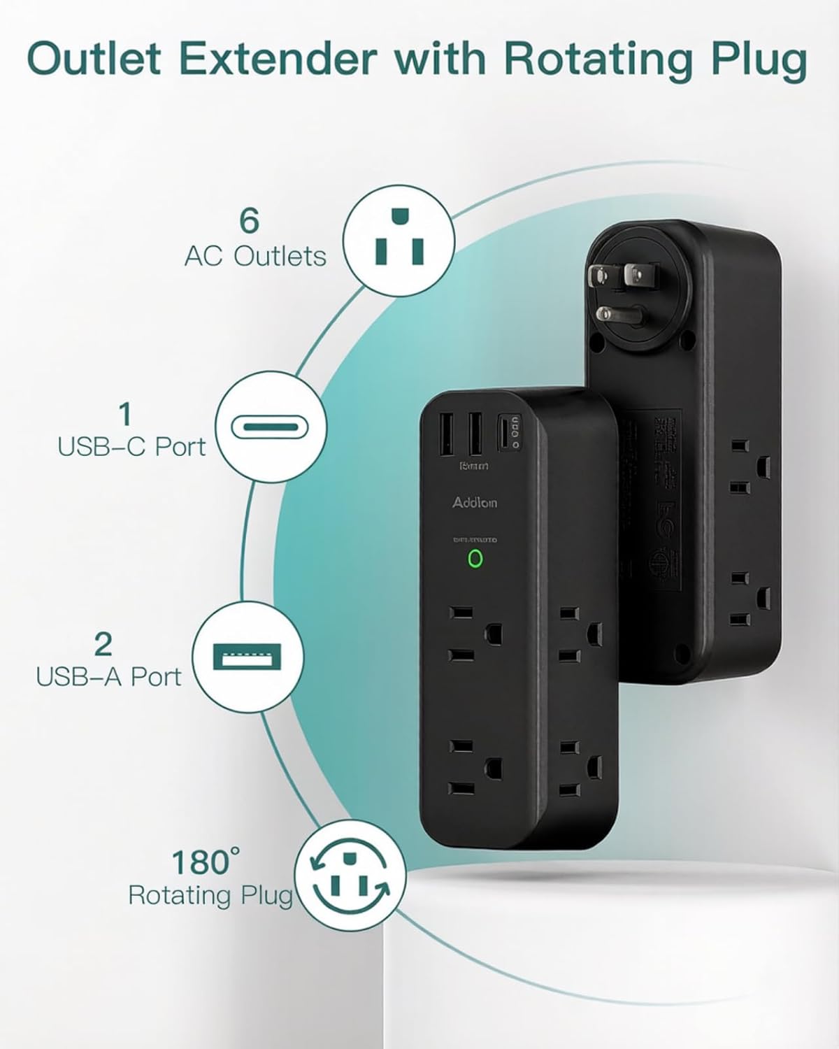 Addtam Surge Protector Outlet Extender with Rotating Plug