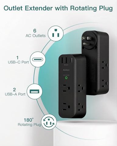 Addtam Surge Protector Outlet Extender with Rotating Plug
