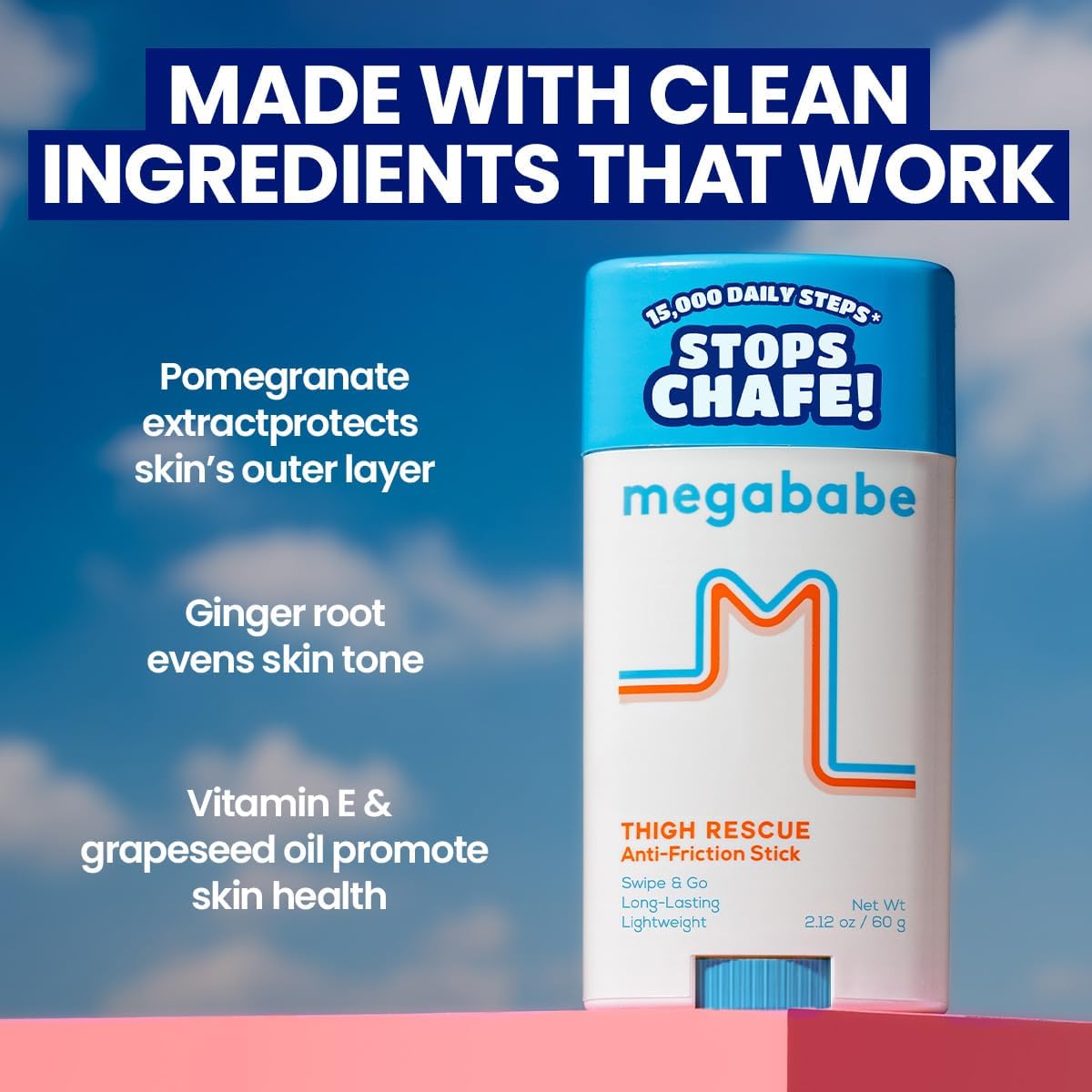 Megababe Thigh Rescue Anti-Chafe Stick | Prevents Skin Chafe & Irritation | Thighs, arms, Bra-Lines & More