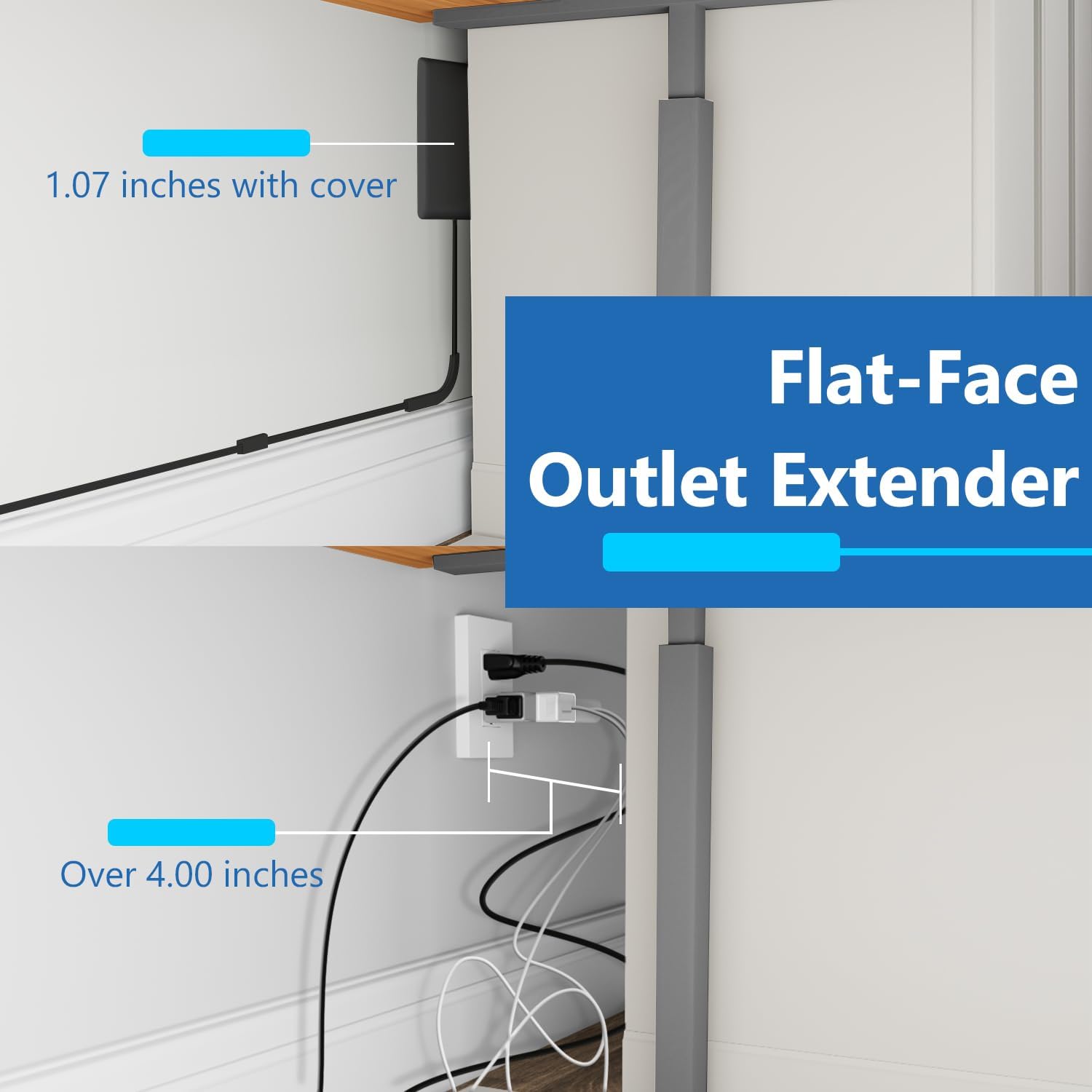 LIDER Outlet Extender with 3 Receptacles, 12W USB-A & USB-C, Flat-Face