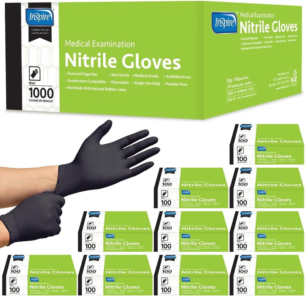 Inspire Black Nitrile Gloves | THE ORIGINAL Quality Black Gloves Disposable Latex Free | 4.5 Medical examination