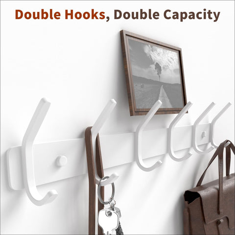 Coat Rack Wall Mount Hooks - 15 Inch White Metal 6-Hook Rack(1 Pack)