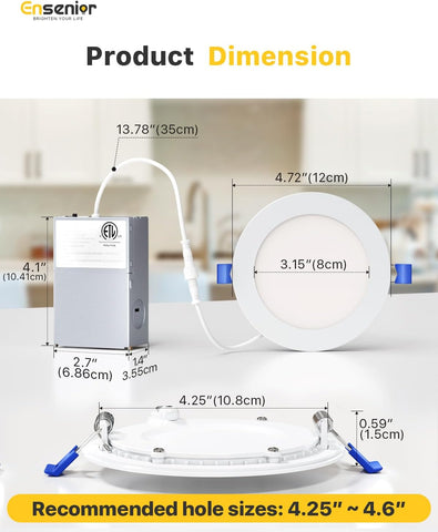 Ensenior 20 Pack 4 Inch LED Recessed Light, 5CCT Dimmable Canless Wafer