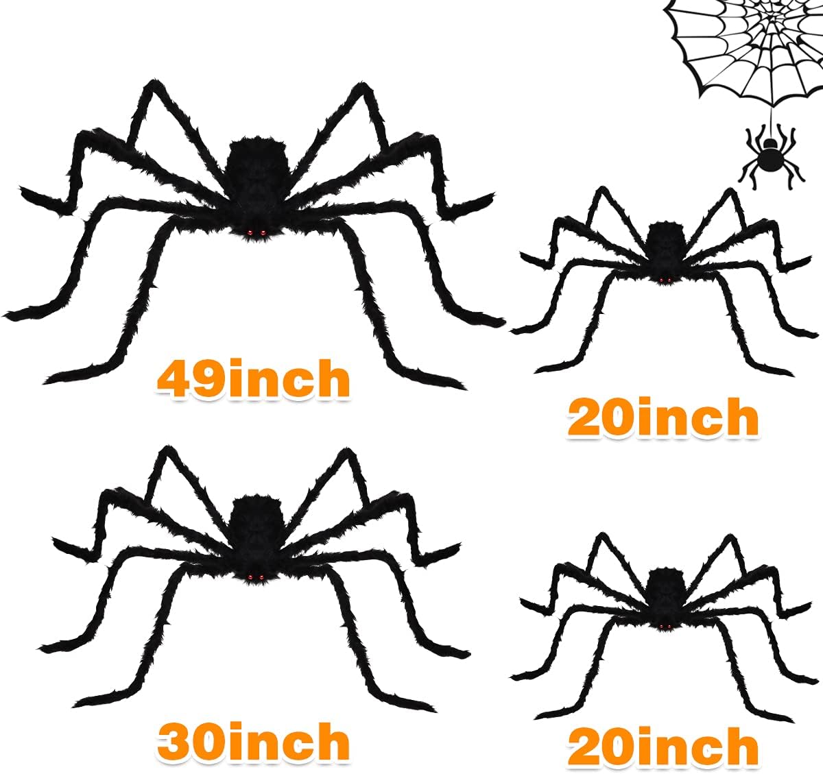 Halloween Decorations Outdoor Spider Decor: 4 Pack Gaint Scary Fake Spiders