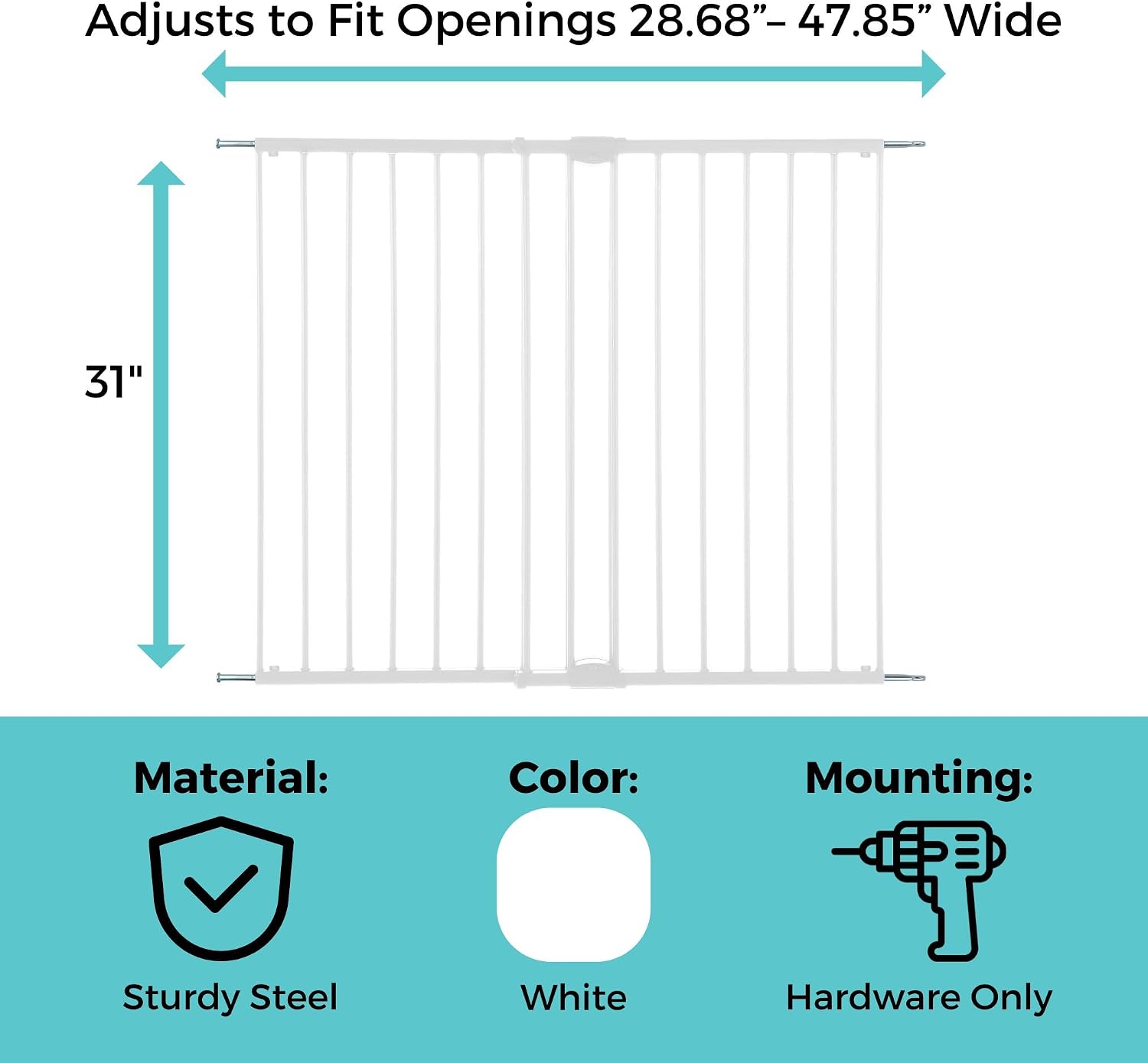Toddleroo Easy Swing & Lock Baby Gate for Top of Stairs: 31" Tall, White