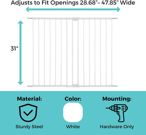 Toddleroo Easy Swing & Lock Baby Gate for Top of Stairs: 31" Tall, White