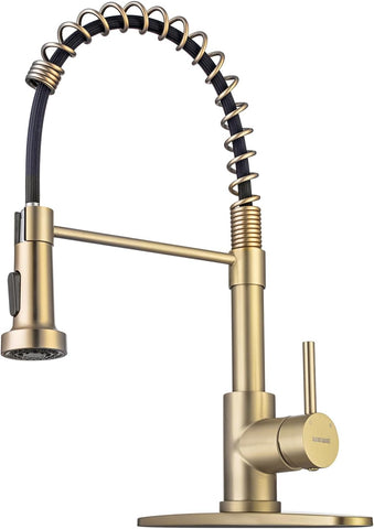 WEWE Pull-Down Kitchen Faucet, 2-Mode Sprayer, Gold, High Arc
