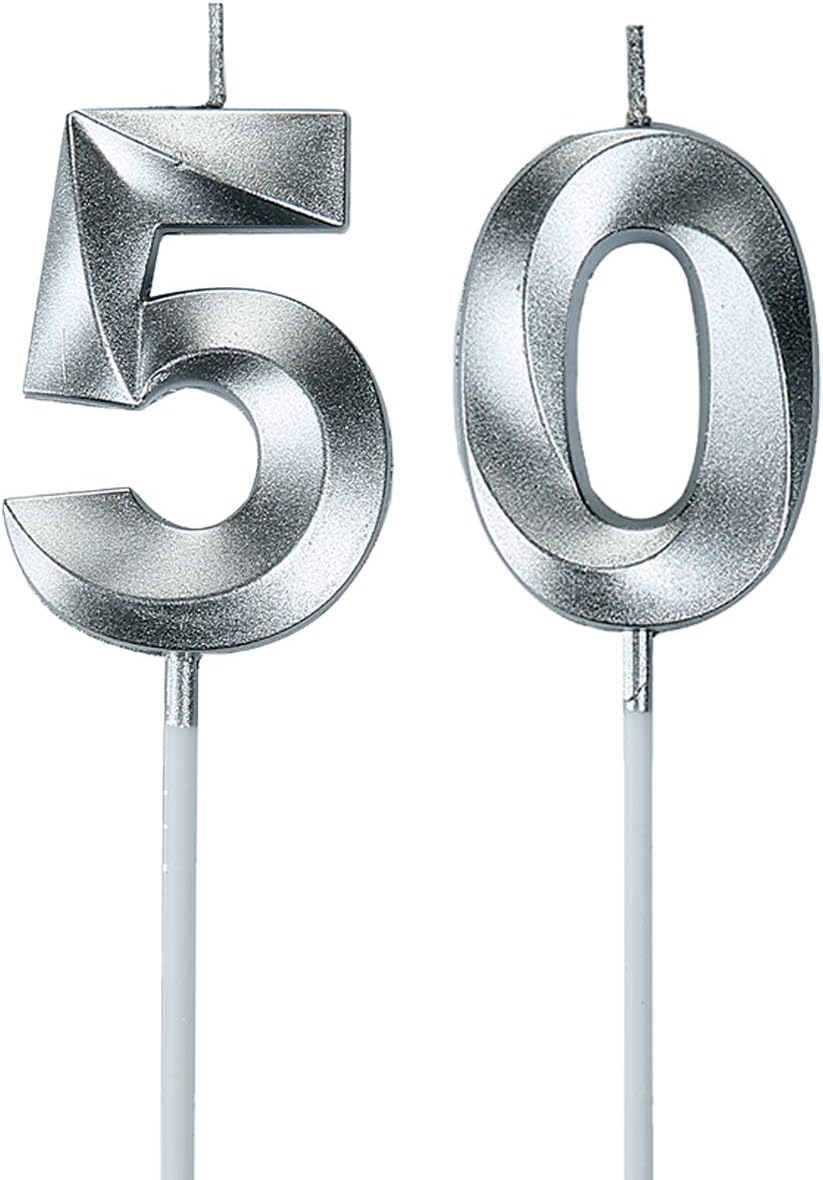 Bailym Black 50th Birthday Candles, Number 50 Cake Topper for Men Birthday Decorations Party Decoration