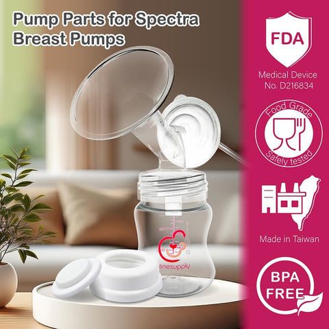 Nenesupply Pump Parts Compatible with Spectra S2 S1 9 Plus Breast Pump to Replace Spectra Pump Parts S2 Accessories Flange 19mm Duckbill Valve Tubing Bottles Backflow Protector (19mm - 4 Sets)