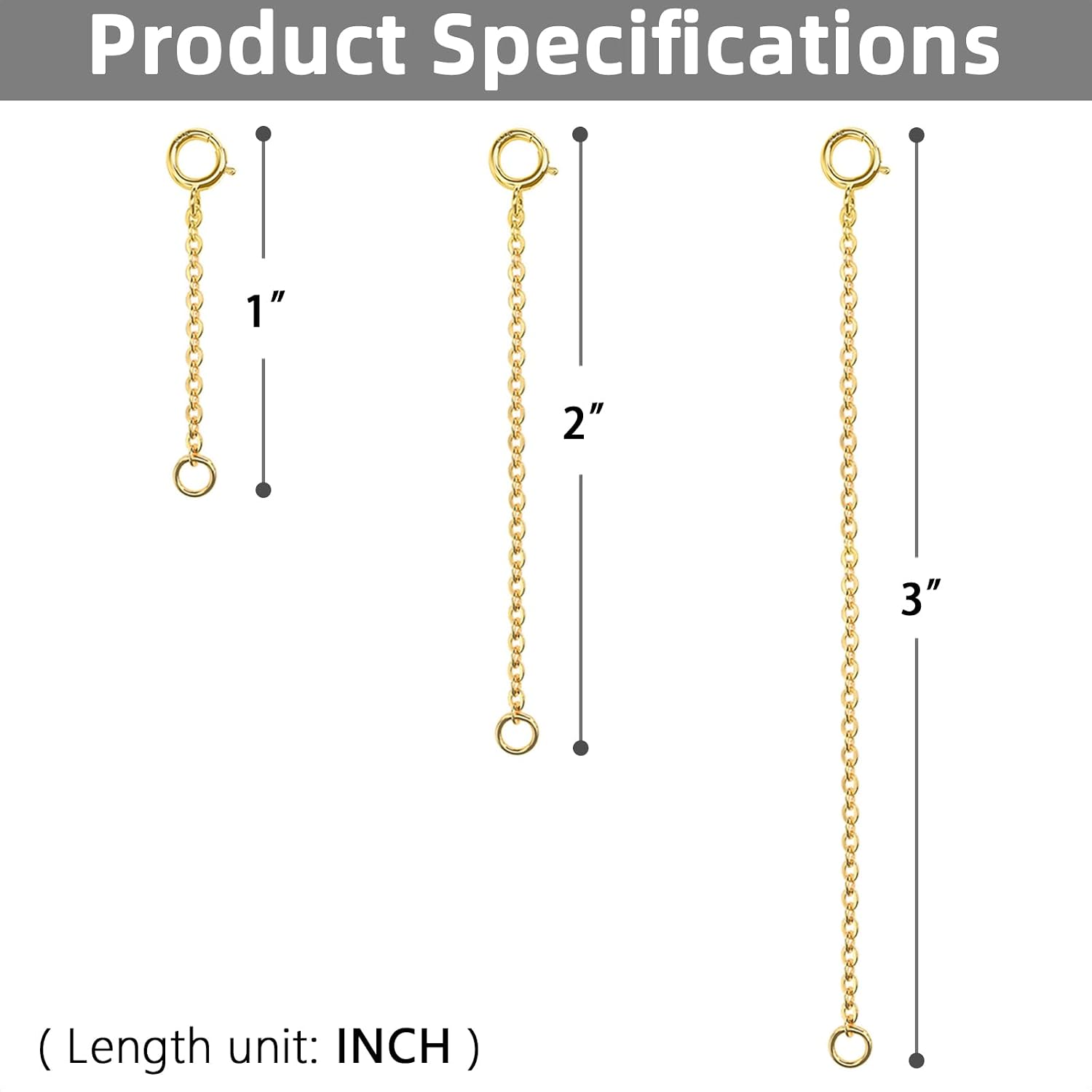 Gold Necklace Extenders 14k Extender Chain 925 Sterling Silver Extension Bracelet Chain Extenders for Necklaces 3 Pcs (1 2 3 Inch)(Gold)