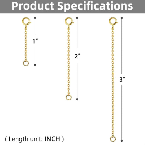 Gold Necklace Extenders 14k Extender Chain 925 Sterling Silver Extension Bracelet Chain Extenders for Necklaces 3 Pcs (1 2 3 Inch)(Gold)