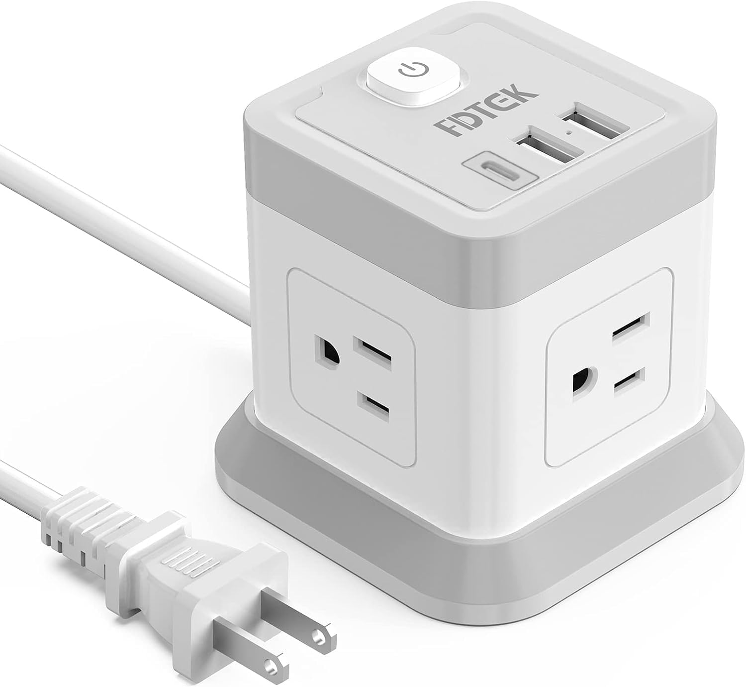 FDTEK 2 Prong Power Strip USB C, 4 Outlets 3 USB 5 FT Extension Cord White
