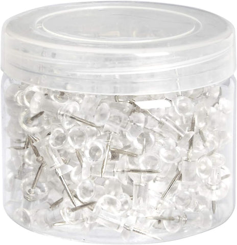 Amazon Basics Push Pins Tacks, Steel Point, Clear Plastic Head, for Cork Board, Bulletin Board, Maps, Photos, Posters, and Craft Projects, 200-Pack