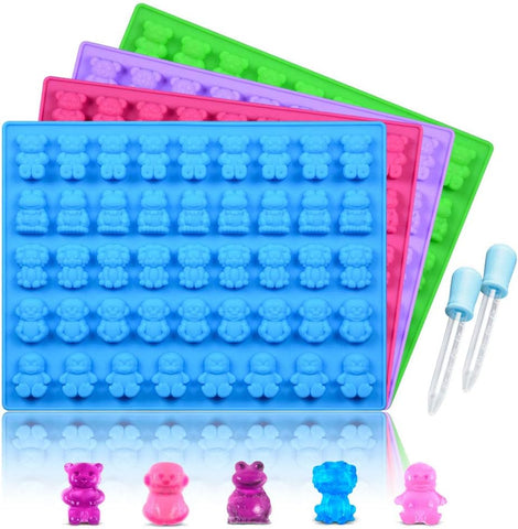 4 Pack Candy Gummy Bear Molds - Silicone Chocolate Molds with 2 Droppers