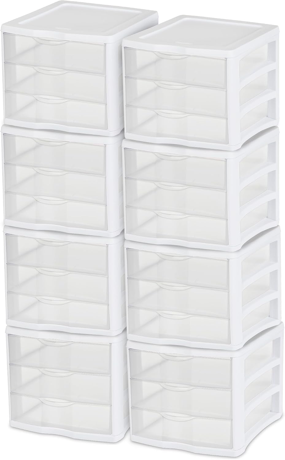 Sterilite Wide 3-Drawer Storage Unit for Bedroom and Dresser, 8-Pack