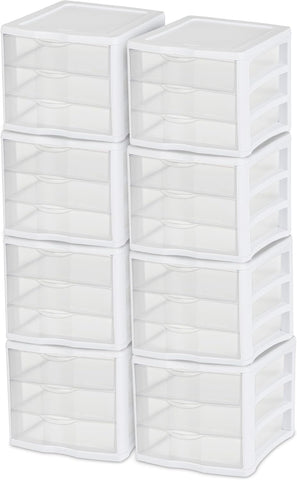 Sterilite Wide 3-Drawer Storage Unit for Bedroom and Dresser, 8-Pack