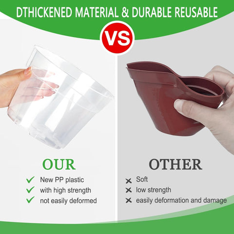 BTPLASTIK Clear Plastic Nursery Pots for Plants, 6 Inch Transparent Plant Pot with Drainage Holes, Flower Pots with Saucers, Seed Starter Pots with 15 Pcs Plant Labels, Gardening Gifts