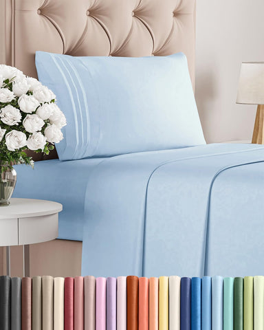 Twin Size 3 Piece Sheet Set - Breathable & Cooling Sheets - Light Blue