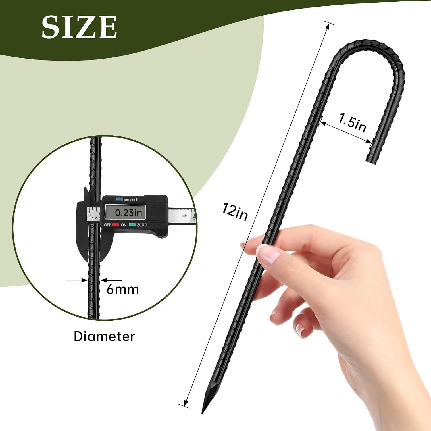 12 Inch Rebar Stakes, J Hook Ground Stakes 20 Pack Black Ground Anchors for Tent Heavy Duty for Plants Anti-Rust Landscape Fabric Artificial Turf