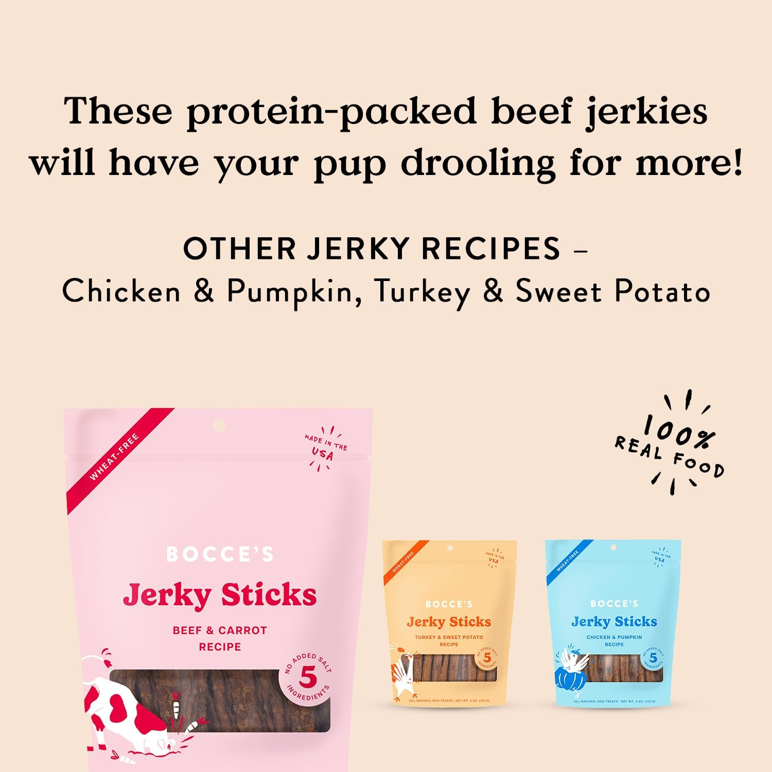 Bocce's Bakery Beef & Carrot Flavor Jerky Stick Dog Treats, 4 oz