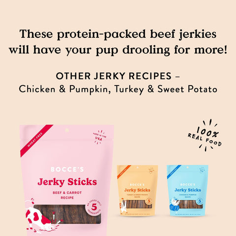 Bocce's Bakery Beef & Carrot Flavor Jerky Stick Dog Treats, 4 oz