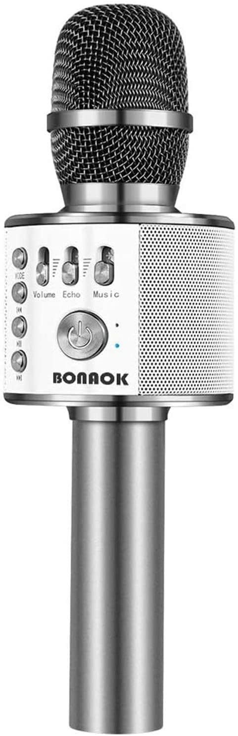 BONAOK Wireless Bluetooth Karaoke Microphone,3-in-1 Portable Handheld Karaoke Mic Speaker Machine Home Party Birthday for All Smartphones Q37 (Space Gray)