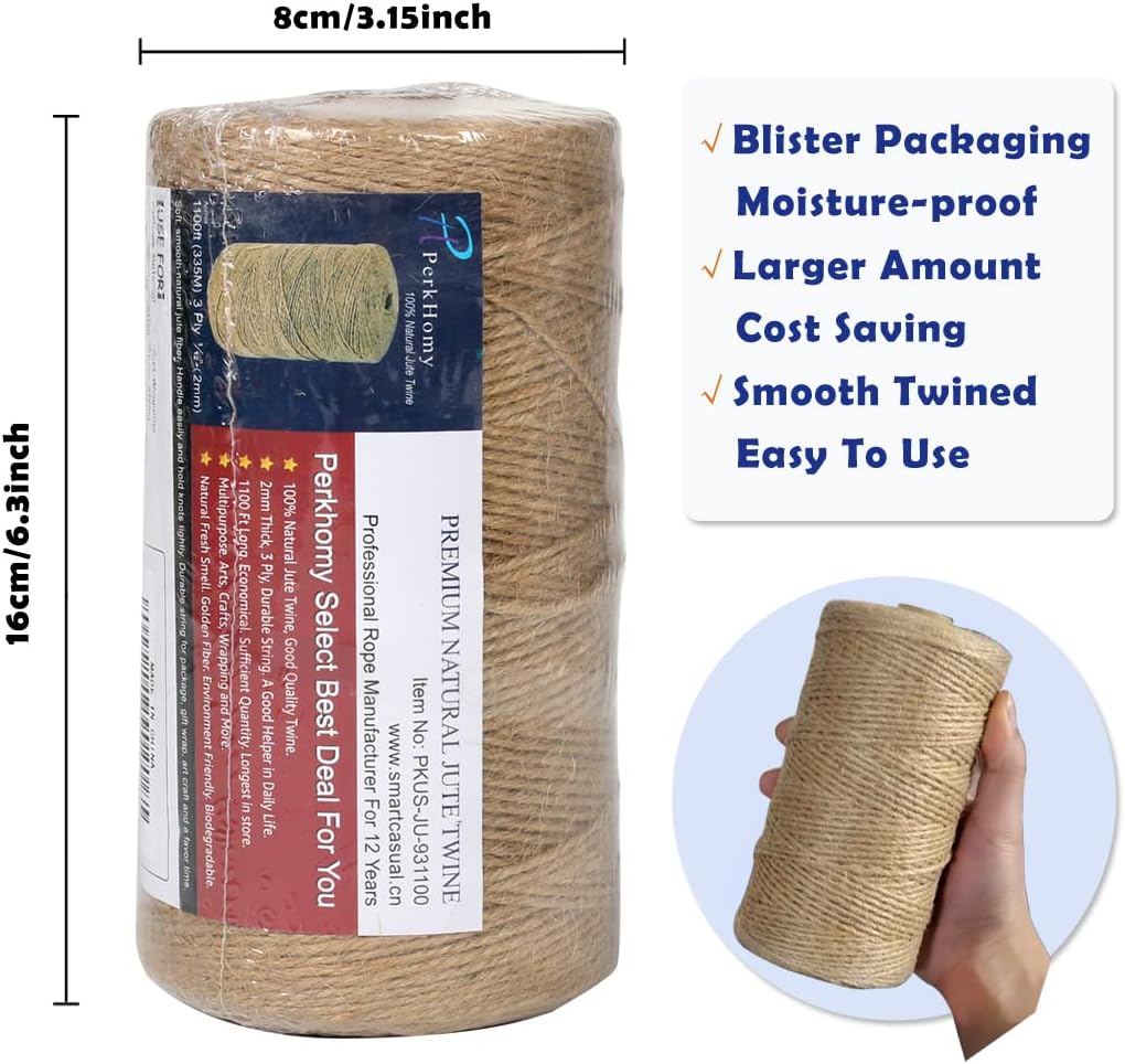 SMART&CASUAL 2mm Natural Jute Twine String Thin for Craft Plant Garden Gift Wrapping Christmas Handmade Art Decoration Packing String Home Art Decoration (Brown) (1100 Ft (330M))