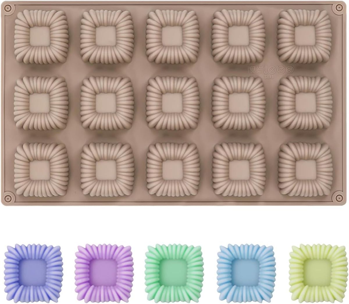Cube Cake Silicone Mold - 1.6" x 1.6" x 0.8" 15-Cavity 3D Square Mini Mousse Cake Baking Mold, French Dessert Molds for Chocolate, Jello, Brownie Bites, Ice Cream Cube
