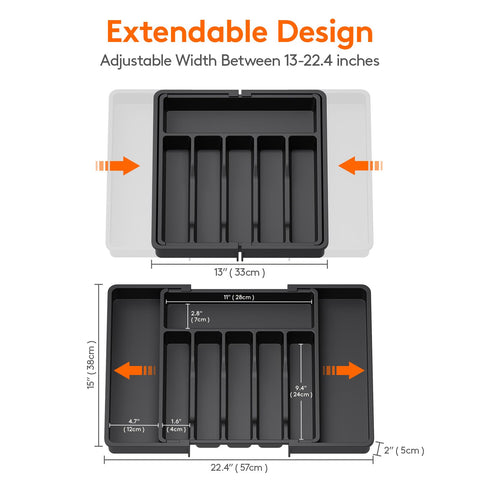 Lifewit Silverware Drawer Organizer, Expandable Utensil Tray for Kitchen, BPA Free Flatware and Cutlery Holder, Adjustable Plastic Storage for Spoons Forks Knives, Large, Black