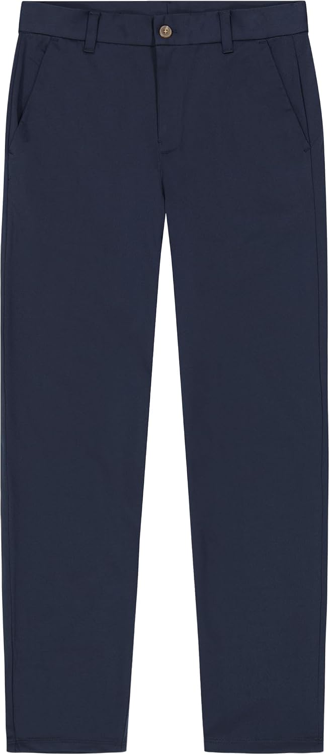 Nautica Boys School Uniform Twill Khaki Pants, Flat Front & Elasticized Waistband, Zipper Closure With Faux Button