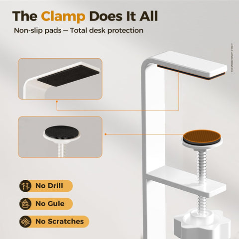 Under Desk Cable Management Tray White, Cinati Wire Organizers No Drill, Cable Tray with Clamp for Wire Management, Cord Organization Box for Office, Home - No Damage to Desk