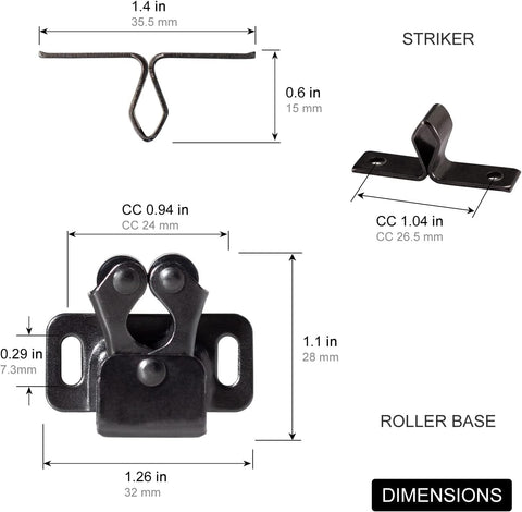 Keenkee Cabinet Latch Double Roller Catch, Black Nickel, 8 PCS