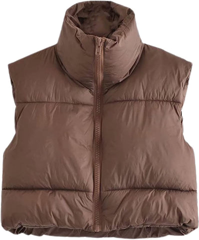 Athlisan Womens Cropped Puffer Vest Zip Up Stand Collar Sleeveless Padded Crop Vests