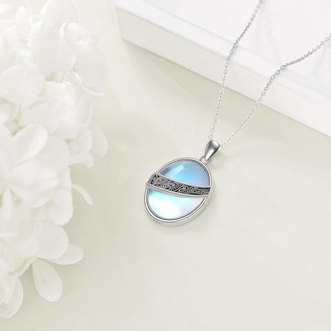 YAFEINI Moonstone Necklace Sterling Silver Vintage Filigree Oval Pendant Necklace Jewelry Christmas Gifts for Women