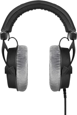 beyerdynamic DT 990 PRO, 250 Ohm, Open Back, Over Ear, Wired Headphones, 3m Coiled Cable, Black with Grey Velour Ear Pads