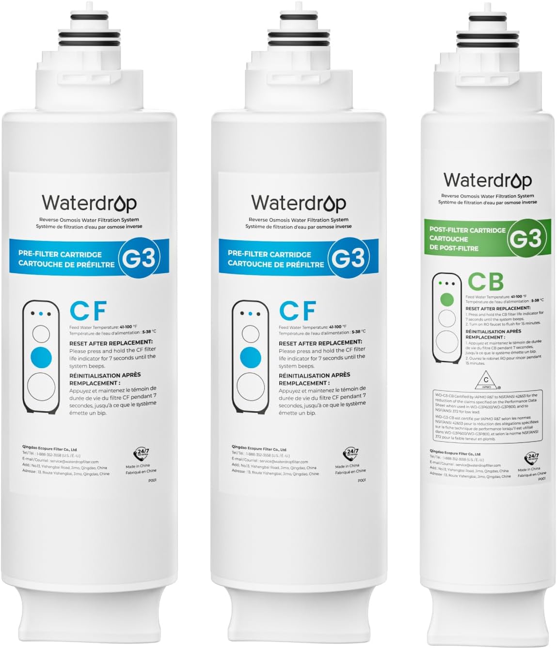 Waterdrop G3-2CFCB Filter, Replacement for G3-W & G3P600 & G3P800 RO System