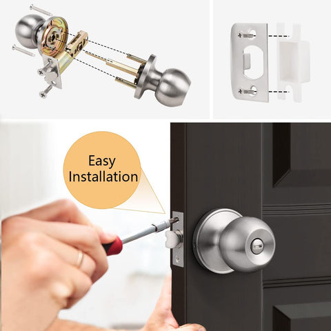 Probrico Interior Door Knobs 4 Pack, Privacy Lock Knob Set Brushed Nickel Finish, Right and Left Handled Round Levers, Modern Hardware for Bedroom Bathroom